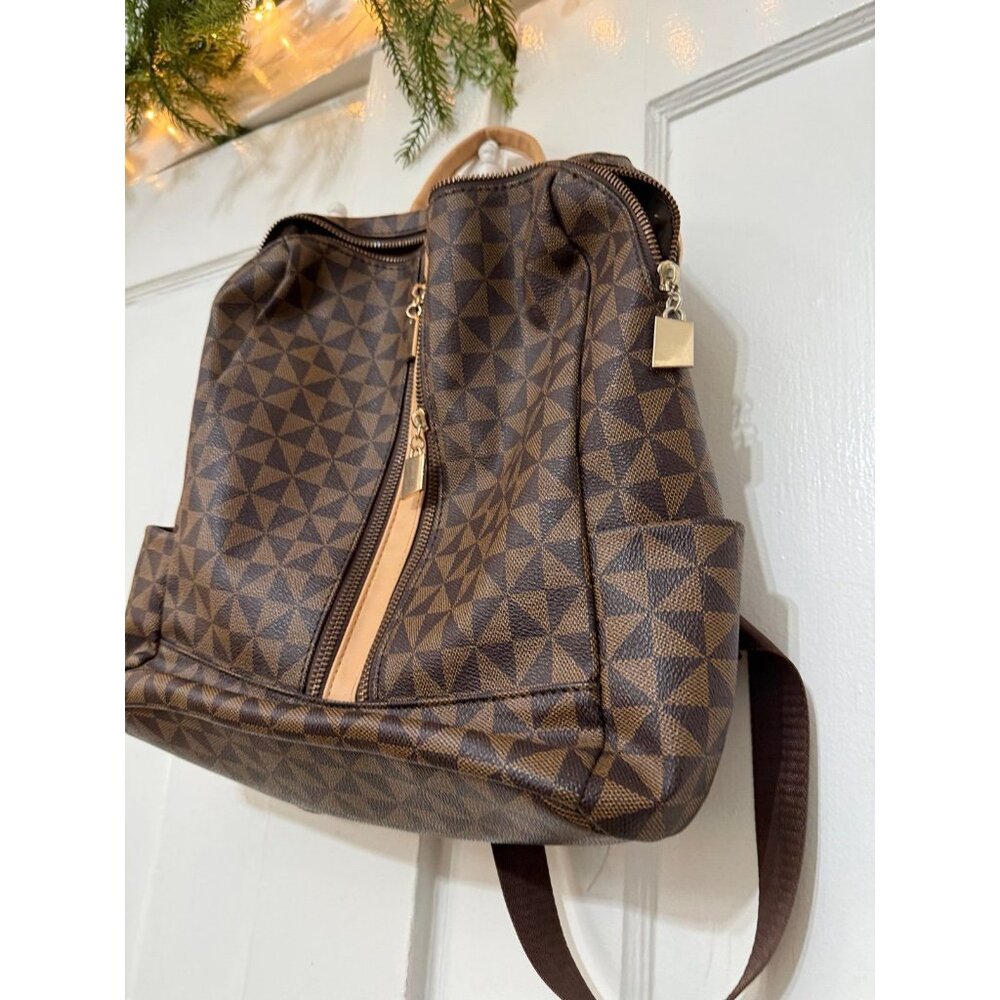 Brown Geometric Convertible Backpack - image 4